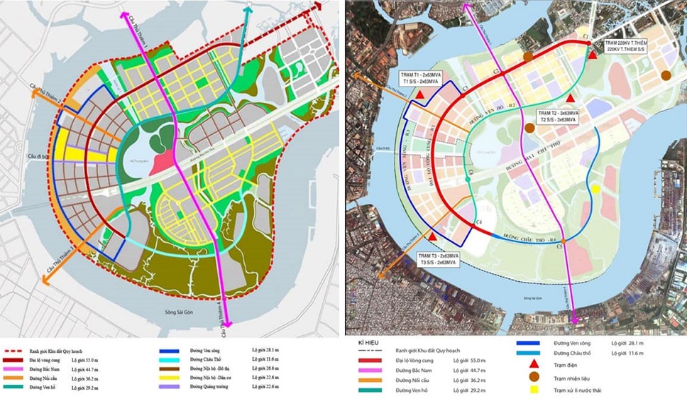 các tuyến đường nội khu khu đô thị thủ thiêm