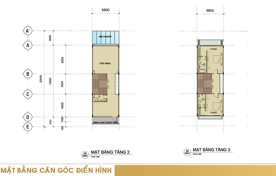 mặt sàn tầng 2, tầng 3 sari town