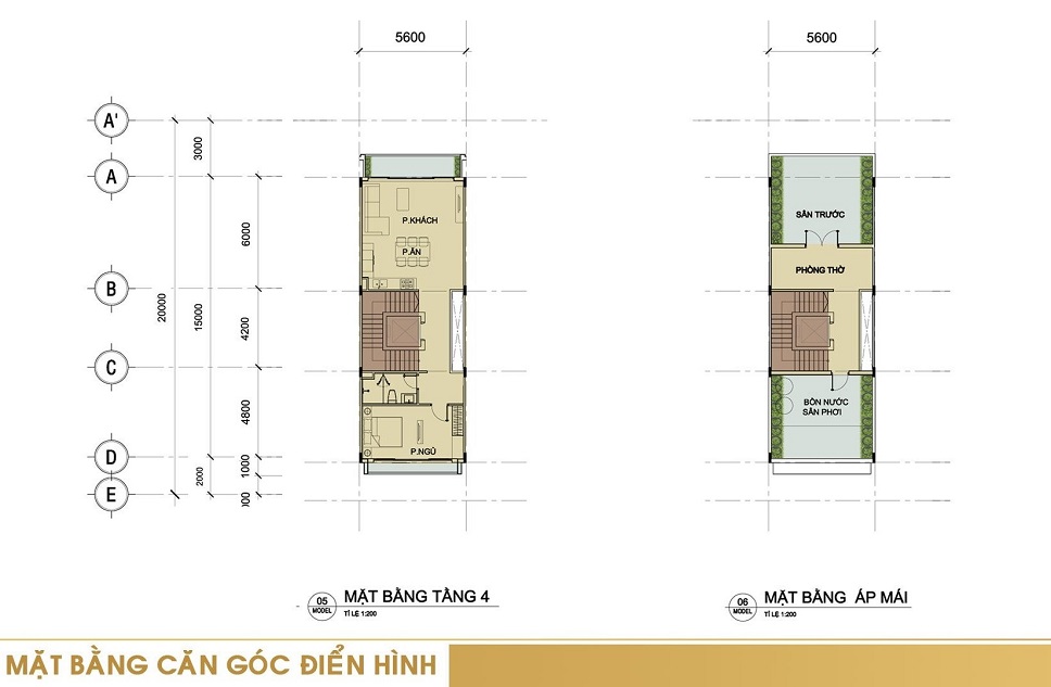 mặt sàn tầng 4 và tầng mái sari town