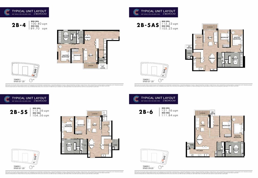 căn hộ 2 phòng ngủ diện tích lớn the crest