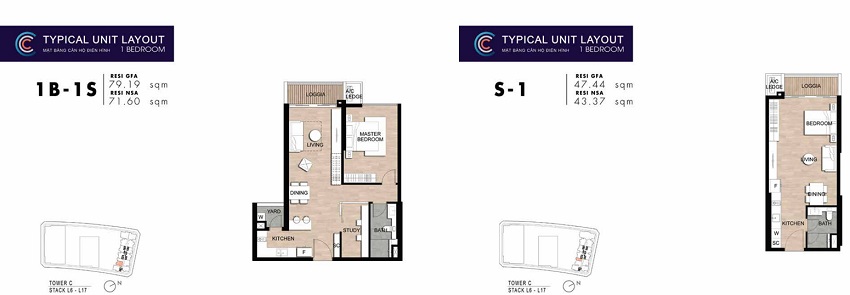 căn hộ 1 phòng ngủ the metropole