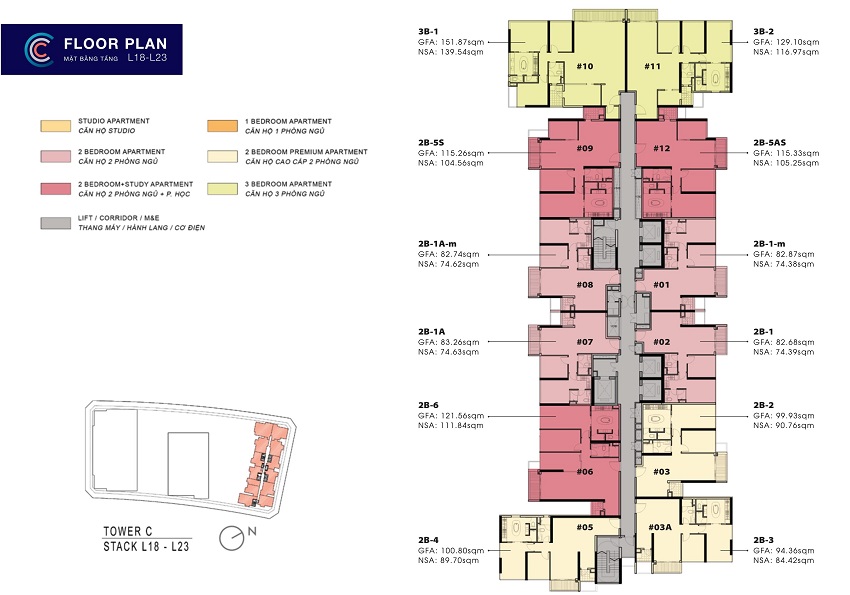 mặt bằng the crest tầng 8 đến 23